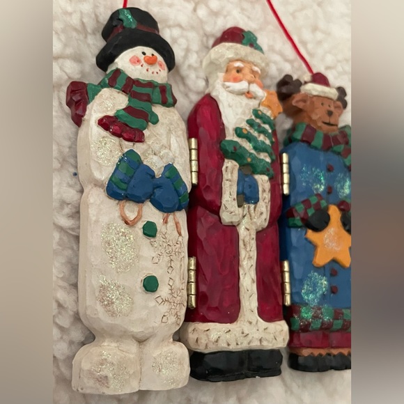 Vintage Christmas ornament- snowman, Santa & reindeer - hang or stand up, hinges - Picture 4 of 6
